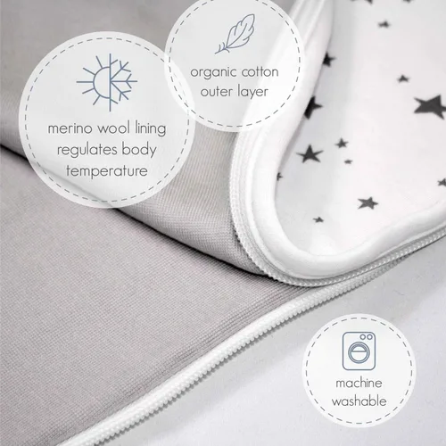 Miniatura 5 de Saco de dormir para bebé Woolino, todas las estaciones, lana de merino, de 2 meses a 2 años, Gris