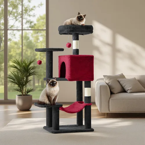 Miniatura 17 de Árbol grande para gatos de 66 pulgadas, torre de árbol para gatos de varios niveles con condominio, perchas, postes rascadores de sisal y hamaca