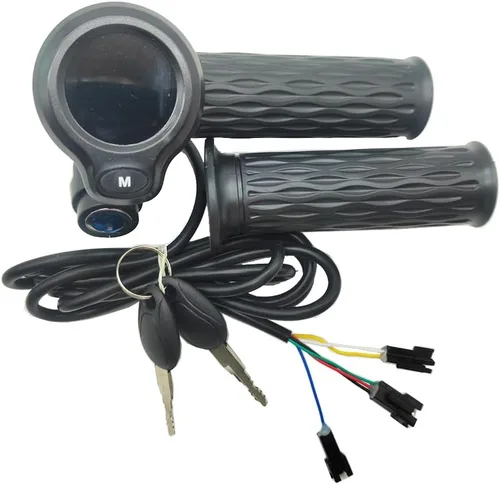 Miniatura 3 de Empuñadura del acelerador de bicicleta, 36 V 48 V eléctrica para bicicleta, empuñaduras de acelerador giratorio con pantalla LCD y cerradura de llave
