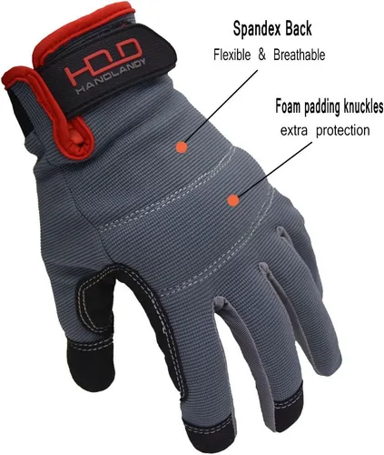 Miniatura 3 de HANDLANDY Guantes de trabajo para hombre y mujer, guantes de trabajo de mecánicos de uso general con pantalla táctil, guantes de trabajo flexibles