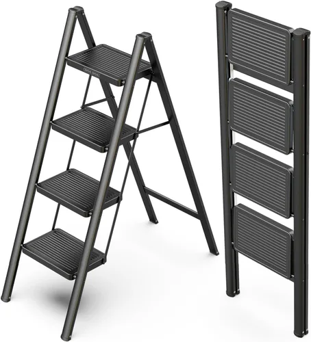 Miniatura 14 de WOA WOA Escalera de 2 escalones, taburete plegable con pedales anchos, taburete portátil para adultos, escaleras de acero resistente para el hogar