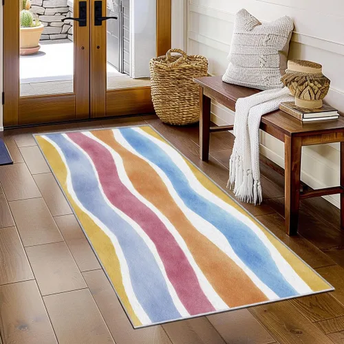 Miniatura 8 de Black and White Striped Runner Rug 2x4 Small - Hallway Runner Rug Stripe Pattern, Non Slip, Washable, Black and White Striped Home Decor Carpet for