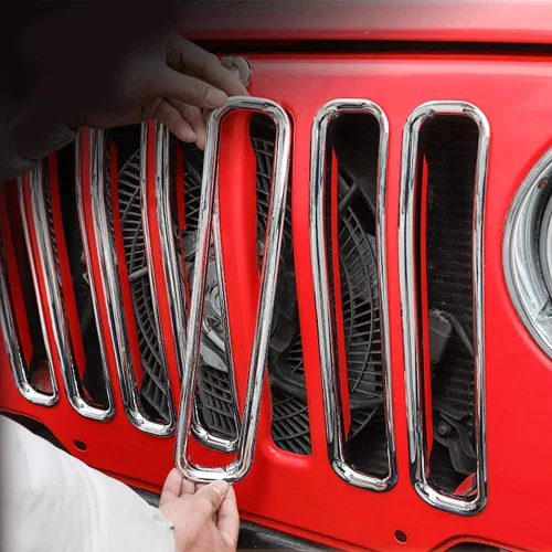 Miniatura 2 de Juego de 7 insertos de malla de rejilla frontal ABS para rejilla de malla Kit de moldura compatible con Jeep Wrangler TJ y Unlimited 1997-2006