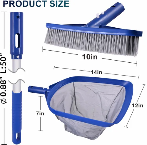 Miniatura 2 de POOLAZA Red de desnatador de piscina y cabezal de cepillo de piscina con poste de aluminio de 50 pulgadas