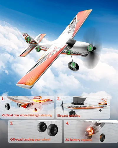 Miniatura 5 de VOLANTEXRC Avión RC de 4 canales TrainStar 500mm, avión de control remoto sin escobillas Fighter RTF con giroscopio de 6 ejes, 3 modos y acrobacias