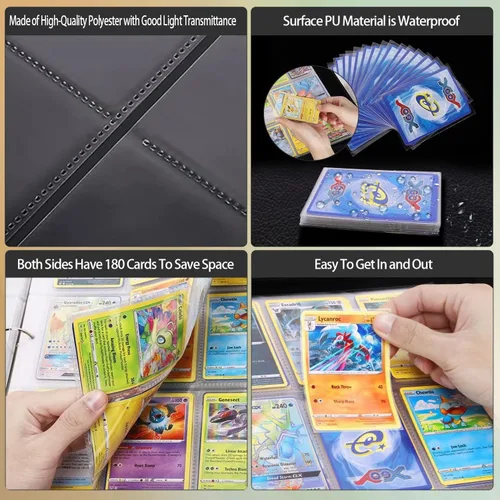 Miniatura 5 de Carpeta de 9 bolsillos con cremallera azul, 360 tarjetas, exterior de piel sintética de alta calidad, forro interior de gamuza suave, 20 páginas