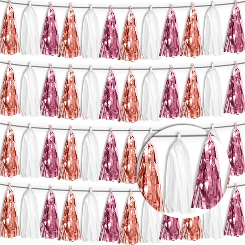 Miniatura 21 de Guirnalda de flecos de papel de aluminio metálico 4P con borlas de oropel, telón de fondo para flotadores de desfile, decoraciones de graduación