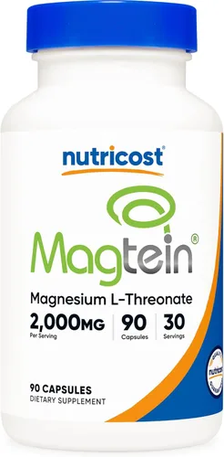 Nutricost Magtein Magnesio L-Treonato 2,000 mg, 90 Cápsulas - Sin Gluten, Vegetariano, 30 Porciones