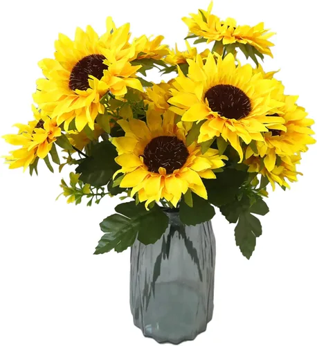 Miniatura 10 de UKELER Girasoles artificiales amarillos de 23 pulgadas de altura, flores falsas hechas a mano con tallos de girasoles para decoración de bodas