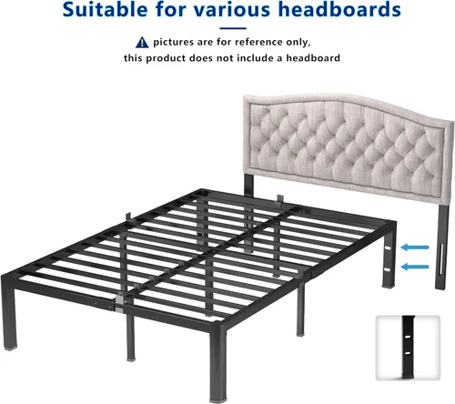 Miniatura 5 de yookare Armazón de cama de plataforma de metal Twin de 14 pulgadas con esquinas redondas y retenedores de colchón, soporte de listones de acero