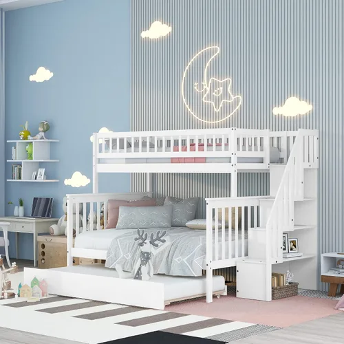 Miniatura 15 de Harper & Bright Designs Literas de tamaño individual sobre matrimonial, litera con escaleras y nido, literas de madera con estante de almacenamiento