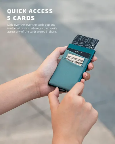 Miniatura 8 de VULKIT Card Holder with Money Pocket Pop Up Wallet RFID Blocking Slim Metal Bank Card Case Holds 5 Cards and Notes