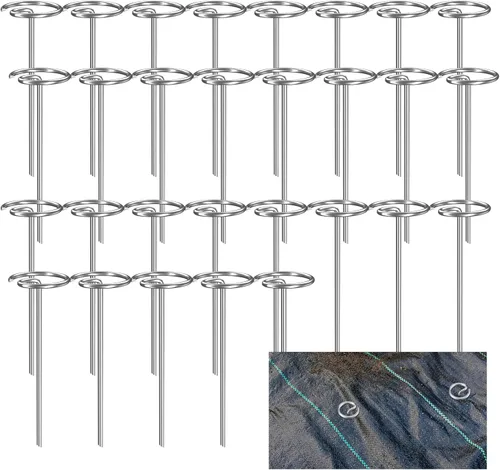 60 grapas de paisaje gruesas de calibre 7, estacas de jardín galvanizadas antioxidantes de 6 pulgadas, pasadores superiores circulares de paisaje