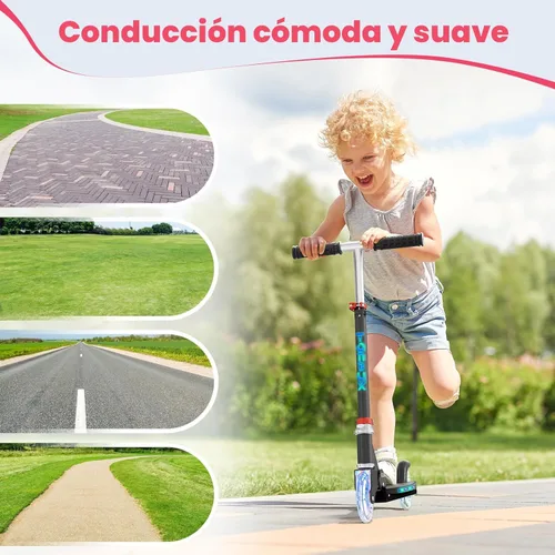 Miniatura 6 de TONBUX Patinetes para niños de 5 a 12 años, patinetes de 2 ruedas con tallo, ruedas y plataforma con luces geniales, patinete ajustable de 3 Negro