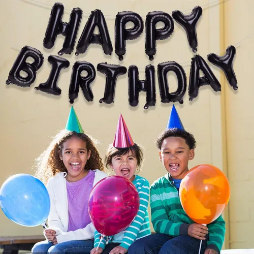 Miniatura 6 de Accevo Cartel de globos negros con letras Happy Birthday, 16 pulgadas, papel de aluminio, letras 3D, feliz cumpleaños para niños, adultos, unisex