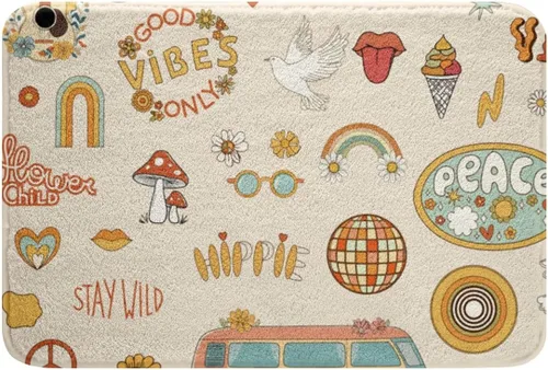 Miniatura 15 de Erosebridal Groovy - Tapete de baño de microfibra para fiesta de los años 70, tapete de baño 3D floral arcoíris 3D, tapete de baño bohemio hippie