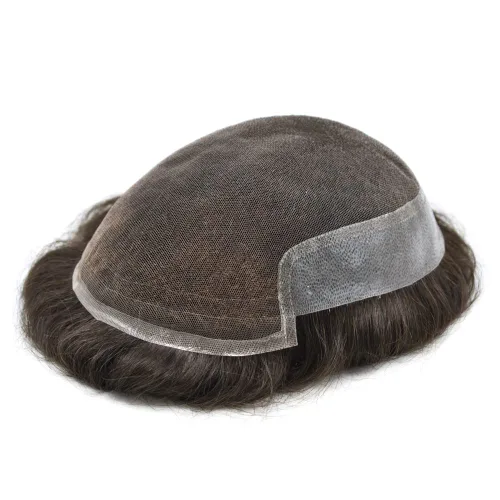 Miniatura 175 de Sistema de repuesto de cabello humano europeo con encaje frontal suizo para hombre, tupé para hombre, pieza de cabello, nudo blanqueado, línea #17