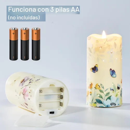 Miniatura 3 de Eywamage Velas de pilar de fibra óptica sin llama con control remoto, juego de 3, velas LED de resorte floral de mariposa, funciona