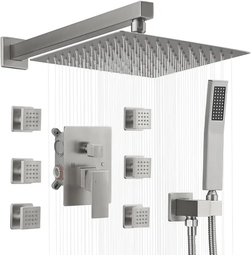 Miniatura 21 de BWE Juego combinado de ducha de mezclador de lluvia de lujo de 12 pulgadas cuadradas para baño, montado en la pared, sistema de cabezal de ducha
