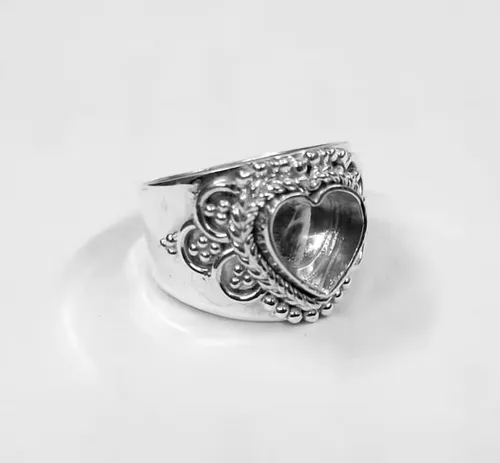 Miniatura 4 de 925 Sterling Silver Heart Shape Handcrafted Bezel Ring Blank Bezel Setting, Blank Ring Base,Ring DIY For Resin Work,Traditional Antique Ring