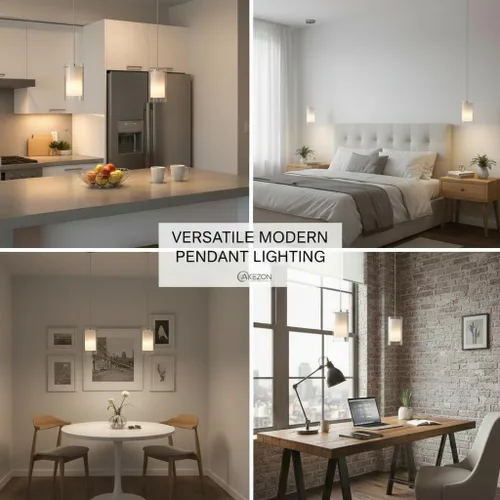 Miniatura 3 de AKEZON Paquete de 2 lámparas colgantes de cristal modernas, ajustables, colgantes para cocina, isla comedor, baño, bar, acabado de níquel cepillado