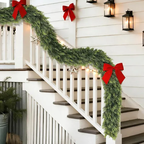 Miniatura 5 de Guirnalda de cedro sintético para chimenea, guirnalda de Navidad artificial gruesa, exuberante y realista, para mesa, ventana, escaleras, repisa
