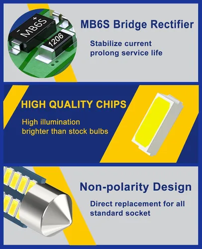 Miniatura 5 de Bombilla LED para auto Serundo Auto 578 de 1.65 pulgadas, bombilla 211-2 y 212-2, 41mm 42mm, 22SMD 3014 chips 6000k blanco súper brillante, para luz
