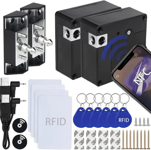 Miniatura 8 de Cerradura de gabinete RFID, cerraduras electrónicas para cajones RFID, soporte para teléfono NFC desbloqueo para bloquear cuchillo de medicina