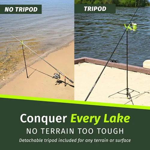 Miniatura 3 de FISHIN' STIX - Kit listo para pescar, incluye soporte para caña de 30 pulgadas, trípode de soporte todo terreno y alarma de mordida