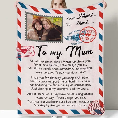 Miniatura 6 de D-Story Manta personalizada para el día de la madre con fotos: fabricada en Estados Unidos, regalos personalizados de hija e hijo, manta de fotos