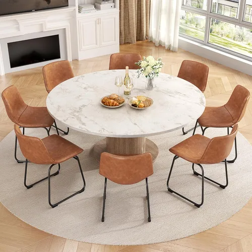 Miniatura 19 de REONEY Juego de 2 sillas de comedor, sillas de comedor sin brazos de piel sintética con respaldo, silla moderna de cocina comedor de 18 pulgadas