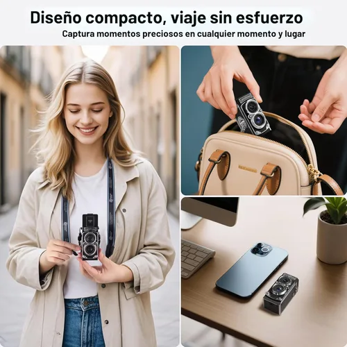 Miniatura 5 de Cámara digital vintage mini de CHUZHAO, cámara portátil estilo TLR retro de apuntar y disparar, cámara compacta pequeña de bolsillo 1080P FHD