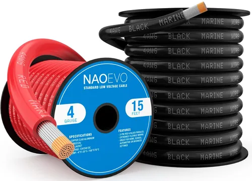 NAOEVO Cable marino de calibre 4, 4 AWG de cobre estañado de PVC de grado marino, cable eléctrico IP68 resistente al agua y a la corrosión para