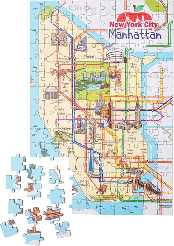 Miniatura 5 de New York Manhattan - Rompecabezas de madera con mapa del metro de 152 piezas, 10 x 15 pulgadas