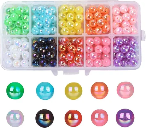 Miniatura 16 de LiQunSweet 200 cuentas acrílicas opacas de 0.315 pulgadas (0.315 in), cuentas redondas de color AB, cuentas sueltas espaciadoras para fabricación