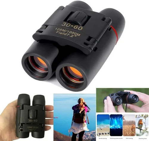 Miniatura 8 de Mini prismáticos portátiles de 30 x 60, telescopio plegable de ángulo de visión amplio con visión nocturna con poca luz para observación de aves al