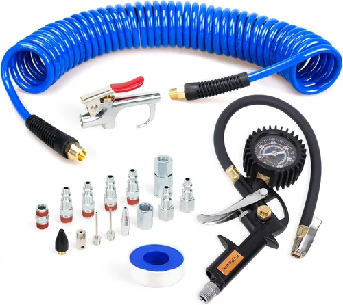 Kit de accesorios para compresor de aire de 18 piezas, kit de manguera de compresor de aire de polímero retráctil de 1/4 pulgadas x 25 pies,