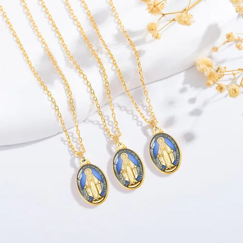 Miniatura 6 de 60 piezas de colgante de medalla milagrosa esmalte azul acento para hombres mujeres protección joyería católica encanto para bricolaje rosario
