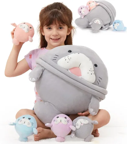 Miniatura 23 de MorisMos Pug Stuffed Animal with Babies Inside, 14" Mommy Stuffed Pug with 3 Baby Puppies, 4Pcs Interactive Soft Cuddly Dog for Kids, Dog Lovers