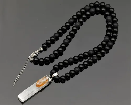 Miniatura 109 de Colgante de turmalina cruda natural, Collar de cuentas de ónix negro genuino, Collar de piedra negra, Collar de piedras preciosas, Cuentas de 0.315