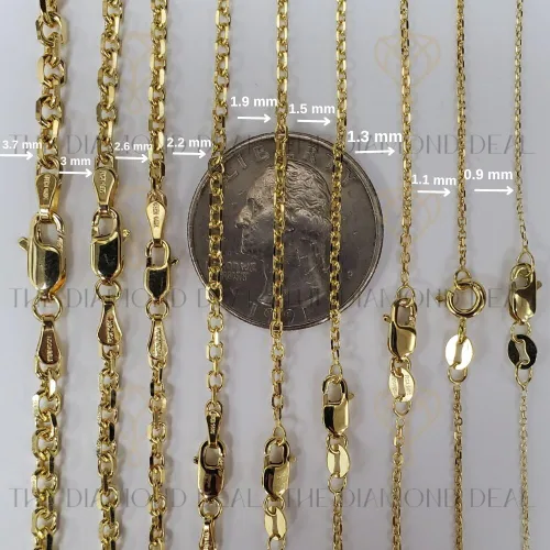 Miniatura 2 de 14k SOLID Yellow or White Gold 1.4mm Shiny Diamond Cut Cable Link Chain Necklace for Pendants and Charms with Lobster-Claw Clasp