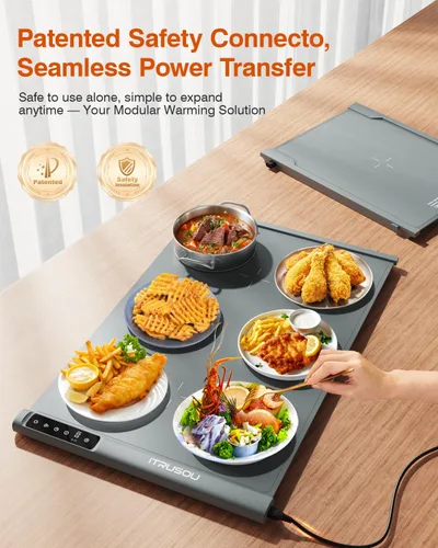 Miniatura 5 de iTRUSOU Estera de Calentamiento de Alimentos 25.2x16 – Bandeja Eléctrica Enrollable Extensible con 7 Ajustes de Temperatura, Temporizador de 99H,℃/℉