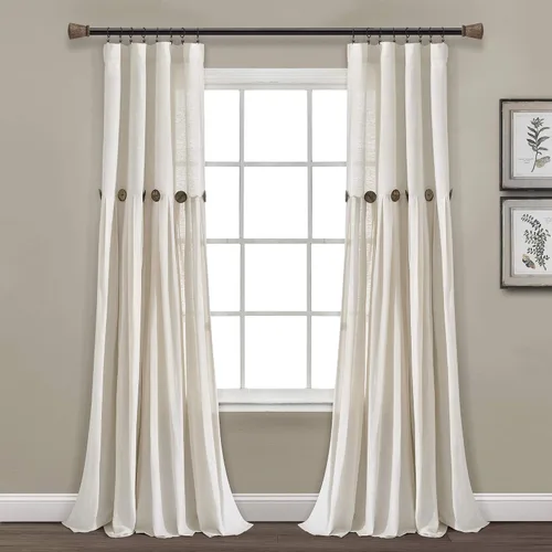 Miniatura 18 de Lush Decor - Cortinas de lino con botones de estilo granja, panel individual, diseño plisado de dos tonos de 40 pulgadas de ancho x 108 pulgadas