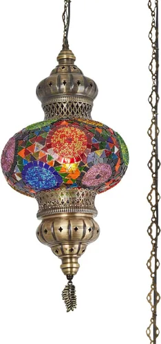 Miniatura 3 de DEMMEX Lámpara colgante de techo con mosaico XL de 10 pulgadas, estilo globo turco marroquí, luz de techo enchufable con cadena y cable de 15 pies