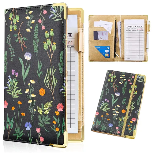Libros para camarera lindo libro de camarera con bolsillo para dinero, libro de servidor de cuero con cremallera cartera negra organizador de libros