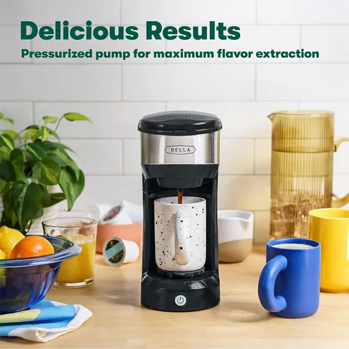 Miniatura 2 de Máquina de café BELLA de doble preparación para una sola porción, prepara tanto Kcup como café molido, capacidad grande de 14 onzas, fácil de un