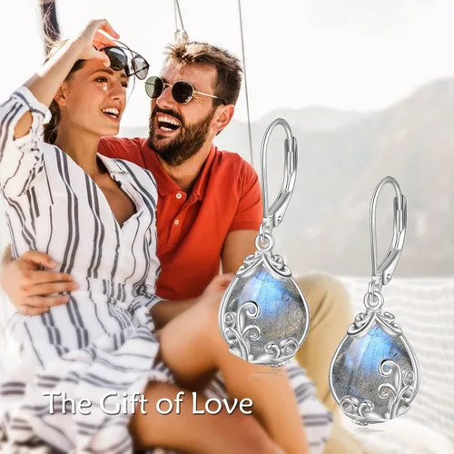 Miniatura 3 de POPLYKE - Aretes colgantes de plata de ley con forma de lágrima de lágrima celta de piedra lunar