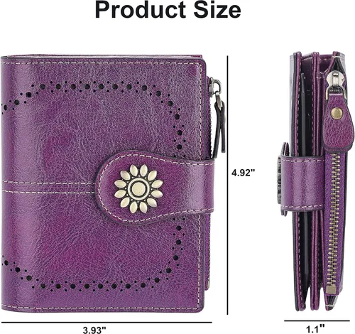 Miniatura 6 de Lavemi Cartera de Piel para Mujer Pequeña Compacta con Bloqueo RFID Estuche para Tarjetas de Crédito Monedero con Bolsillo con Cremallera Small