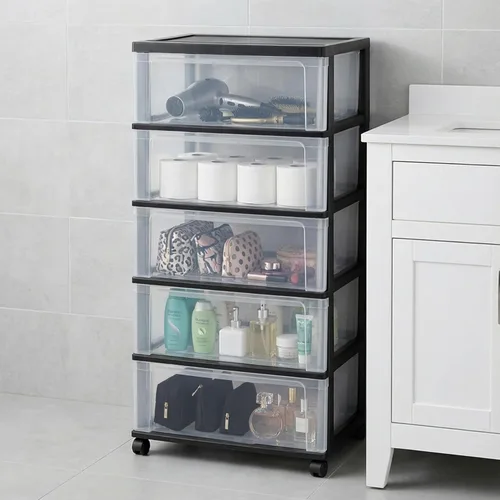 Miniatura 2 de IRIS USA Carrito rodante organizador de almacenamiento de cajones de plástico, con ruedas giratorias, 5 cajones, para suministros de arte y Negro