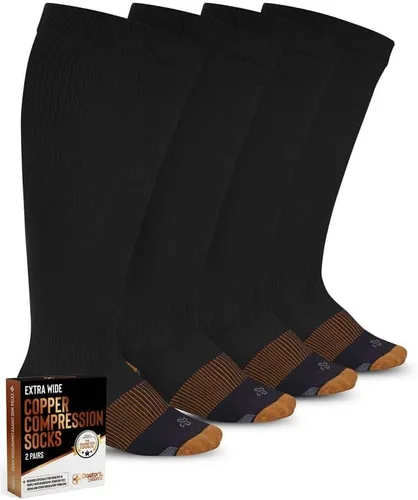 Doctor's Select Calcetines de compresión Copper de talla grande, pantorrilla ancha, 2 pares, hasta 6XL, 20-30 mmHg, color negro, calcetines de